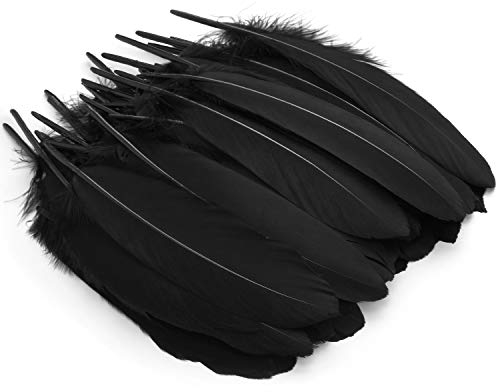 MWOOT 100 Stück Schwarz Gänsefedern, ideal als Dekoration zum Karnival für Halloween Fest Masken, Kostüme und Basteln, Sicher und Ungiftig und Nicht verblassen