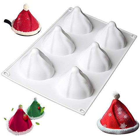 Ziyero Moule à Gâteau en Silicone 3D en Forme de Chapeau de Noël Moule à Gâteau Chapeau De Noel DIY Facile à Nettoyer, pour Décoration de Gâteaux, Gelée, Bonbons, Chocolat, Savon, Glaçons Etc—Blanc