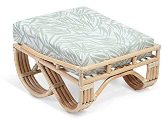 Desser Pretzel Cane Footstool – Fully Assembled Large Footrest Natural Rattan Indoor for Conservatories or Living Room with UK Made Cushion – H42cm x H36cm x W63cm x D70cm