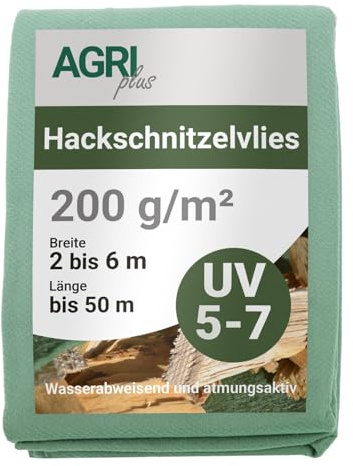 AGRI plus Hackschnitzelvlies I 6 x 10 m I Verschiedene Maße I Reißfestes 200 g/m² Abdeckvlies für Hackschnitzel I Vlies für langfristigen Schutz I Hackschnitzel-Abdeckung wetterfest & UV-beständig