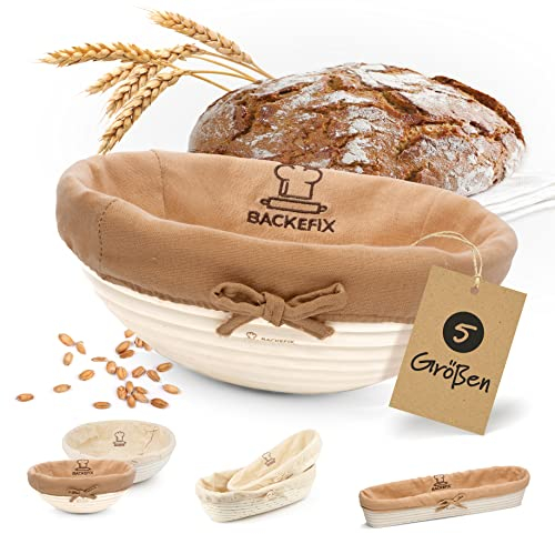 Backefix Gärkörbchen rund 23cm – kleiner Brot Gärkorb handgefertigt aus Rattan mit Leinentuch – Brotbackzubehör ideal zum Brot backen für Hobbybäcker