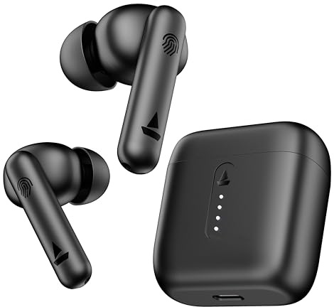 boAt Airdopes 141 Écouteurs intra-auriculaires Bluetooth sans fil avec micro, 42 heures de lecture, mode Beast (faible latence jusqu'à 80 ms) pour jeux, technologie ENx, charge ASAP, IWP, résistance à