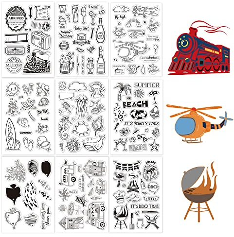 GLOBLELAND 9 Stück Silikonstempel Set Klare Stempel Meer, Reisen, Strand, Tiere Transparentes Stempel Siegel Clear Stamps für Kartenherstellung und DIY Scrapbooking Dekor