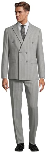 Steffen Klein Traje de hombre de doble botonadura a rayas, gris claro, 50