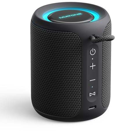 MIATONE Rush Pro Bluetooth Speaker, IPX7 Waterproof, 20W Deep Bass, 360° Sound, LED Light, Bluetooth Speaker TWS Compatible, Built-in Microphone, Bluetooth 5.4, Bath, Festival gifts (Black)