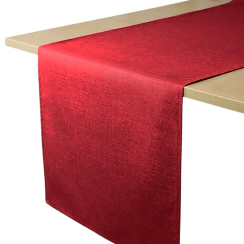Decomira Tischläufer wasserabweisend Leinen-Optik - Fleckschutz, abwaschbar - Als Garten-Tischdecke Outdoor für Esstisch - Rot - 40x180 cm