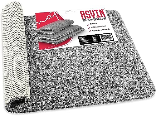Asvin Weiche strukturierte Duschmatte, rutschfest, schimmelresistent, für Dusche und Badewanne (40x60 cm, grau), schnell trocknend, antibakteriell und schimmelresistent
