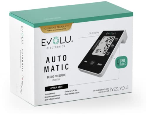 Evolu Blutdruckmessgerät Oberarm mit Einknopfbedienung, Risikoindikator, Arrhythmie-Erkennung, Großem Display AUTOMATIC Manschette für Oberarme von 22-44 cm, USB