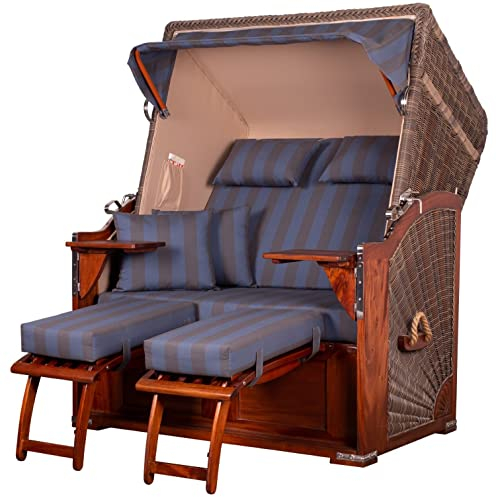 bene living Strandkorb-Set Schaalsee 2-Sitzer Mahagoni - PE grau - Modell 582 - Liftersystem