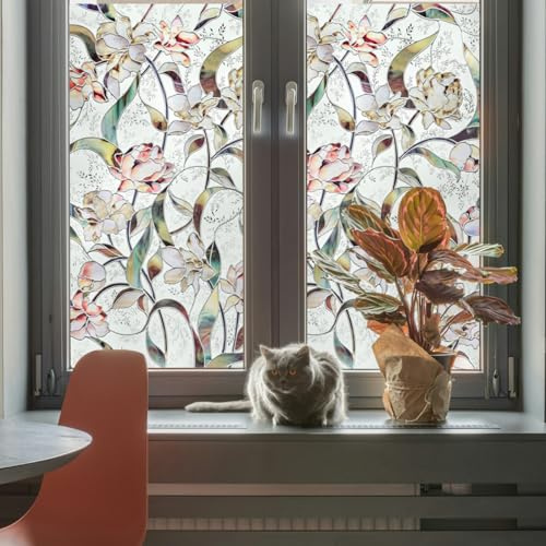 Artscape Begonia | Privacy Window Film with Vibrant Colored Pattern | Non-Adhesive & UV Protection | Easy to Apply & Removable | 24 x 36 Inches | Made in USA