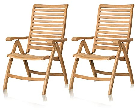 KHG Klappstuhl 2er Set aus Eukalyptusholz, Hochlehner mit Armlehnen aus massiven & rustikalen Echtholz, Gartenstuhl für Garten, Balkon & Terrasse, klappbar platzsparend wetterfest