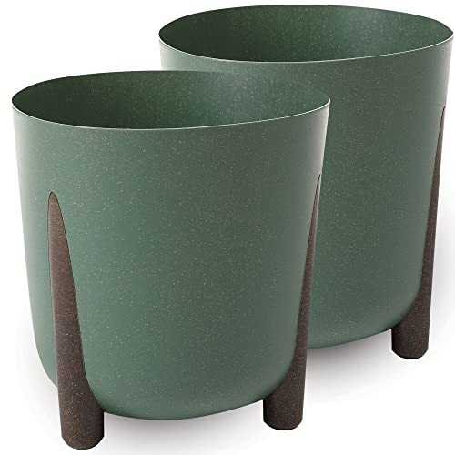 Pot de fleurs mat TULMERO, pot de fleurs en plastique, pot décoratif pour grandes et petites plantes, lot de 2 pots de fleurs, pots de fleurs, pots d'herbes aromatiques, (paquet de 2) vert, ø 34 cm