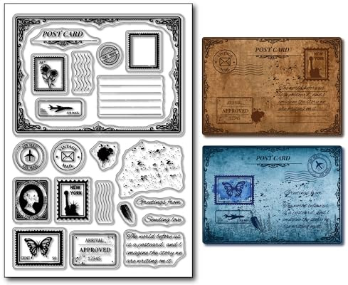 arriettycraft Vykortsram, genomskinliga stämplar för konstjournaler, postmärke, flygpost, genomskinliga silikonstämplar för scrapbooking, dagboksdagböcker, pappershantverk