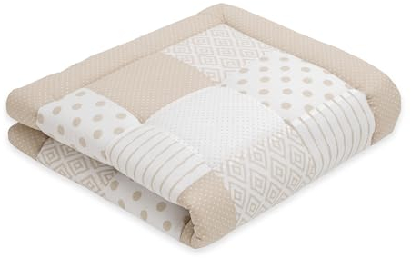 emma & noah Krabbeldecke Baby, 200x200 cm, Groß und Gepolstert, Bio-Baumwolle, Oeko-TEX Zertifiziert, Babydecke, Weiche Spieldecke & Laufgittereinlage für Jungen & Mädchen (Patchwork Essential Beige)