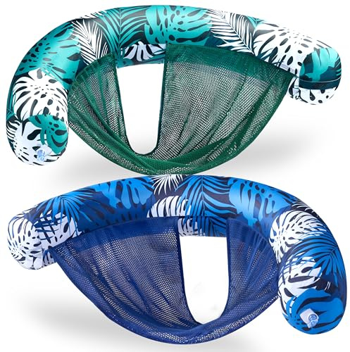 SLOOSH Pool Floats Chairs Adult，2 Packs Inflatable Noodle Chair with Sling Soft Fabric，Floating Pool Float Lounge Water Swimming Floaties for Party Summer Water Fun（Tropical Leaves）
