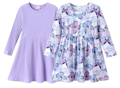 PATPAT Vestito Bambina 2 Pezzi per Ragazze: Abiti Eleganti Manica Lunga Floreali e Tinta Unita per Compleanno, Scuola, Vacanze, Natale, Festa, Rosso Taglia 128-134 CM 8-9 Anni
