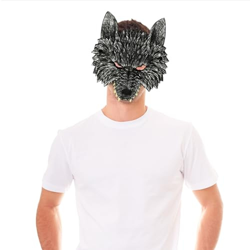 HONMOK Werwolf Maske Silber Wolfsmaske Halbmaske 3D realistisch Tierische Maske Gesichtsmaske für Halloween Karneval Cosplay Party Kostüm Erwachsene Kinder