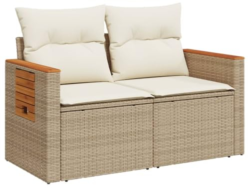 vidaXL Trädgårdssoffa 2-sits med dynor konstrotting beige, utesoffa, trädgårdssäng, tvåsitsig trädgårdssoffa, trädgårdssittplatser