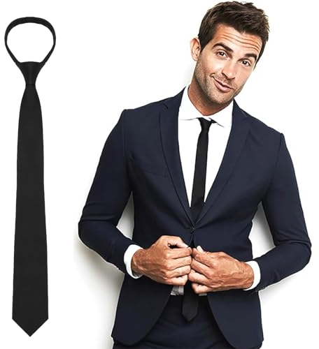 LEOEASIY Krawatte Schwarz Vorgebundene Krawatten für Herren, Verstellbare Schmale Krawatten mit Reißverschluss, Vorgebundenen Knoten Krawatten Schlips Herrenkrawatte für Hochzeit Abschlussfeier Schule