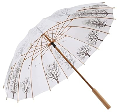 DRMEE Regenschirm Sturmfest Bambus-Golfschirm, Strapazierfähiger, Extra Großer, Langer Regenschirm Mit Bambusgriff, Kompakter Stockschirm, Golfschirm Umbrella Schirm (Color : White)