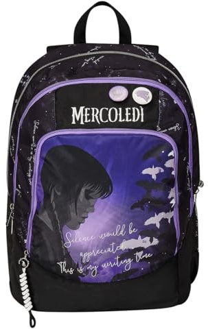 Seven Mochila Escolar Miércoles – Be The Strange You Want to – Mochila doble compartimento – Bolsillo porta botella – Mochila niña Miércoles – Gran capacidad, violeta, Talla única, Mochilas rucksack