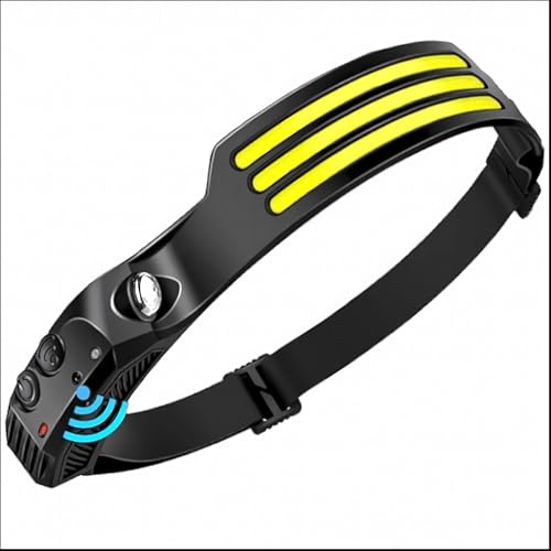 Linterna Frontal Cabeza, 230°Gran Angular 3*Tiras Luz LED Blanco de la Headlight Más Brillante Recargable con Sensor Movimiento Impermeable Camping Ciclismo [Clase de eficiencia energética A] 230°