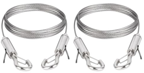 2 Stück Drahtseil Einstellbar Stahlseil Seilaufhängung, Edelstahl Drahtseil Aufhängung Stahlseil mit Haken 2m x 1.5mm Bilder Aufhängen Seil Fotoseil,für Gardinen Körbe Hängezubehör