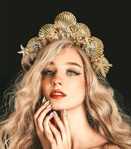 JeVenis Halo Crown Kopfschmuck Meerjungfrau Stirnband Muschel Krone Spiked Stirnband Sirene Kostüm Damen Halloween Cosplay Renaissance