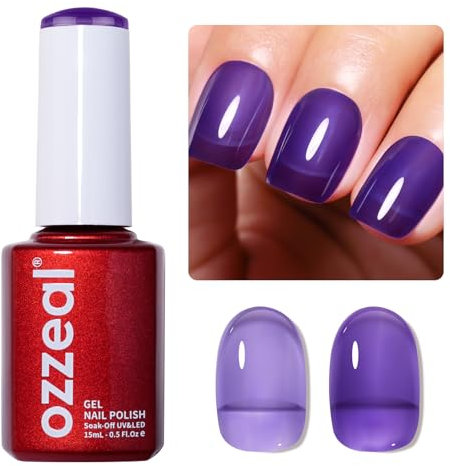 Ozzeal Jelly Gel Nail Polish, Bright Purple Jelly Nail Polish Gel Translucent Sheer Spring Summer Nail Gel Polish Soak off UV LED Light for Nail Art DIY Manicure 0.5 Fl Oz