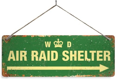 WW2 Air Raid Shelter Arrow - Green. Large metal sign with 2 holes and twine. WD crown office door War Vintage rusty