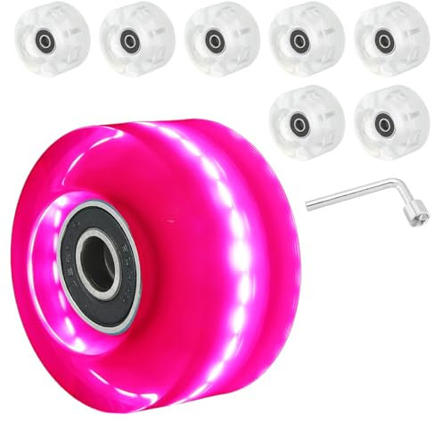 PATIKIL Roller Skate Wheels Set,8 Pack 58mm 82A Light Up Skateboard Cruiser Wheels Set with Bearings Trucks Tool Kit for Outdoor Double Row Skating, Pink