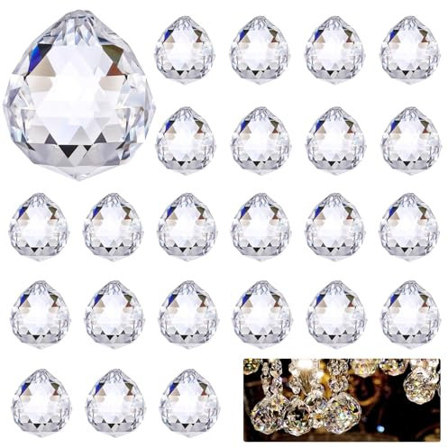 Hejo 24 Piezas Colgante de Bolas de Cristal Transparente, 0.8''/20 mm Atrapasoles, Piezas de Lampadera Impecable, Atrapasueños para Jardín, Colgar en Casa, Oficina