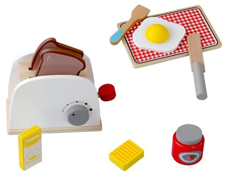 Rebecca Mobili Wooden Toaster for Children, Breakfast Toy Set, with Accessories, Montessori Game, Wooden Games, for Children 3 4 5 Years, Gift Idea for Children - Art. KR9001