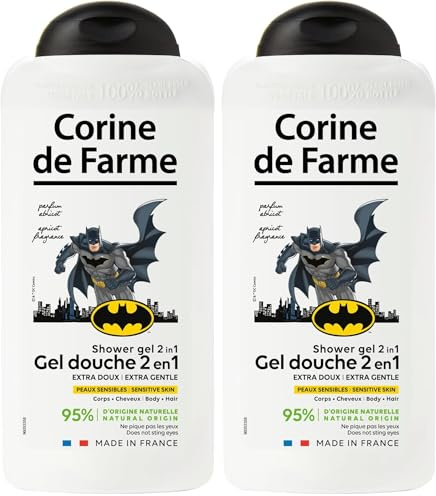 Corine de Farme - Gel Douche Extra-Doux Batman DC Comics- Gel Lavant 2-En-1 Corps & Cheveux pour Enfant - Formule Peau Sensible, Clean Beauty, ne Pique pas les Yeux - Flacon Recyclable 300ml