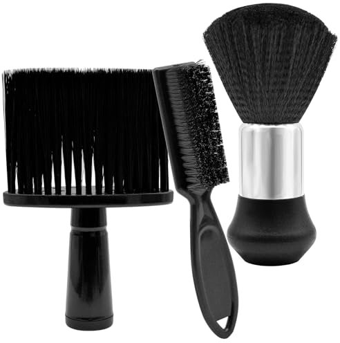 Mritrit Lot de 3 Brosse de Coup Coiffeur, Brosse Coiffeur Homme, Brosses de Coupe de Cheveux, Professional Noir Ultra Doux Brosse à Cheveux pour Salon Barbier Coiffeurs