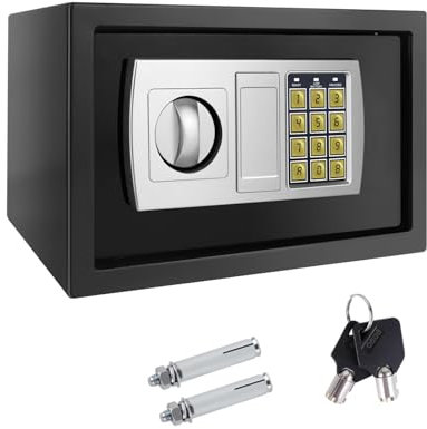Autofather Stahl Tresor mit 2 Schlüssel & Zahlenschloss, Digitaler Mini Tresor, 8,5L, Feuerfest, Wasserdicht, Möbeltresor, Wandtresor, für Home Office, Schwarz