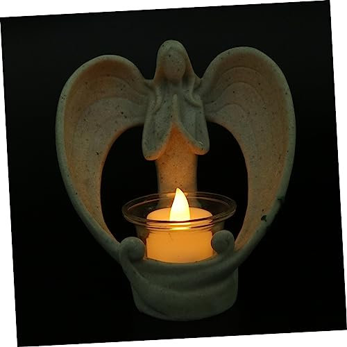 Warmhm 1 Satz Engel Kerzenhalter Sympathie Kerzenhalter rustikaler Lichter batteriebetrieben Angel Christliche Kerzenständer Wohndekoration Harz