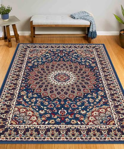 Parure (3 pezzi) di Tappeti arredo soggiorno disegno orientale persiano classico ROYAL SHIRAZ 2082 AZZURRO tris scendiletto