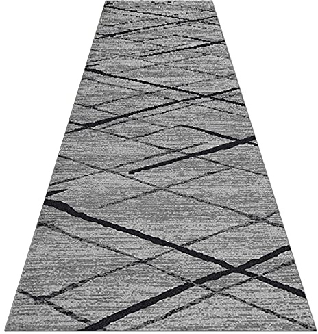 Alfombra gris extra larga moderna para pasillo, cocina o escaleras del hogar, 90 x 600 cm