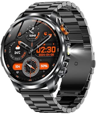 Reloj Inteligente Hombre Militar con 1000mAH/LED Linterna, 1.91”AMOLED Smartwatch Hombre con Llamadas, 5 ATM Impermeable/110+ Modos Deportivos/SpO2/Pulsómetro/Sueño, Pulsera Actividad para Android iOS