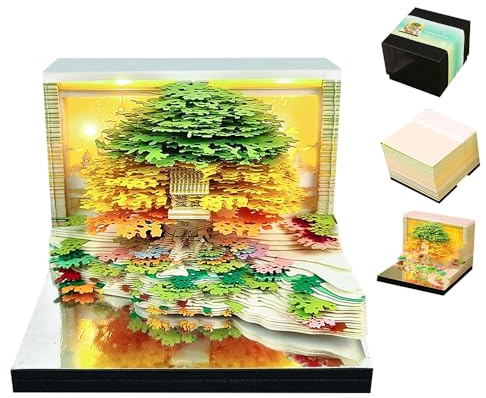 KQWVZ 3D-Notizblock 2026, 3D Kalender Abreißen, 3D Tischkalender-Notizblock Mit LED-Lichtern, DIY Papierskulptur Baumhaus 3D Kalender, 3D Memo Block Für Weihnachten Thanksgiving Geburtstag