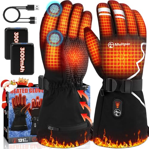 Guanti riscaldati, unisex, ricaricabili, 7,4 V, 2 batterie da 3000 mAh, guanti riscaldanti per uomini e donne, ideali per moto, ciclismo, campeggio, escursionismo, Natale
