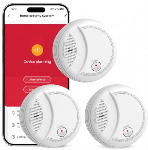 Détecteur de Fumée WiFi pour Maison Intelligente - Alerte Instantanée sur App - Compatible Alexa, Google Home - Autonome/Sans Abonnement