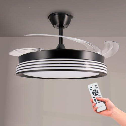 M mimotec - Ventilador de Techo Led Black Aline, Temperatura de color regulable, Función Verano/Invierno, 6 velocidades, LM8849