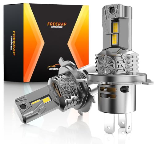 FREERAP Ampoule H4 LED 32000LM, 100W 600% 6500K Lumière Blanche, 1:1 Halogène Mini Taille, 70000+ Heures De Vie, Plug and Play Installation Facile, 2 Pièces(H4/9003/HB2)