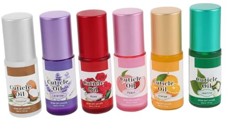 LOORGVEL Aceite Nutritivo para Uñas en Roll-on Dosificador Preciso, 6 Piezas de Vidrio para Cutículas Suaves y Fortalecimiento Natural en Cuidado Diario