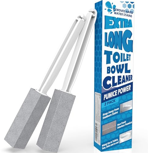 2 Pack Pumice Stone for Toilet Cleaning, Extra Long Handle for Removing Bowl Ring, Pool, Bathroom, Toilet Brush