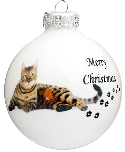 SIKORA Katze Weihnachtskugel aus Glas mit detailreichem Print Motiv besonderer Christbaumschmuck Ornament Figur Katzen Motive, Bedruckte Kugeln:Bengalkatze Kugel (K019)