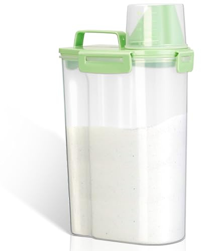 VINATO Waschmittelbox 2,5L mit Messbecher, Großvolumiger Aufbewahrungsbehälter für Waschpulver & Weichspüler, Praktischer Dichter Behälter für Waschraum, Küche & Tiernahrung, grünem