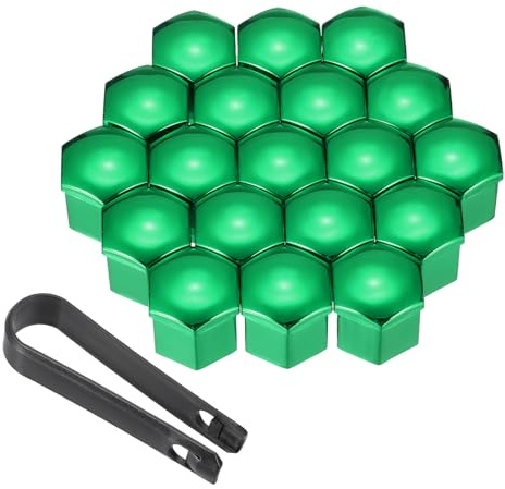 PATIKIL 19mm Wheel Lug Nut Cover Bolt Caps, 20 Pack Universal Car Tire Nut Cover with Tongs for Various Cars Trucks SUV ATV RVs, Green